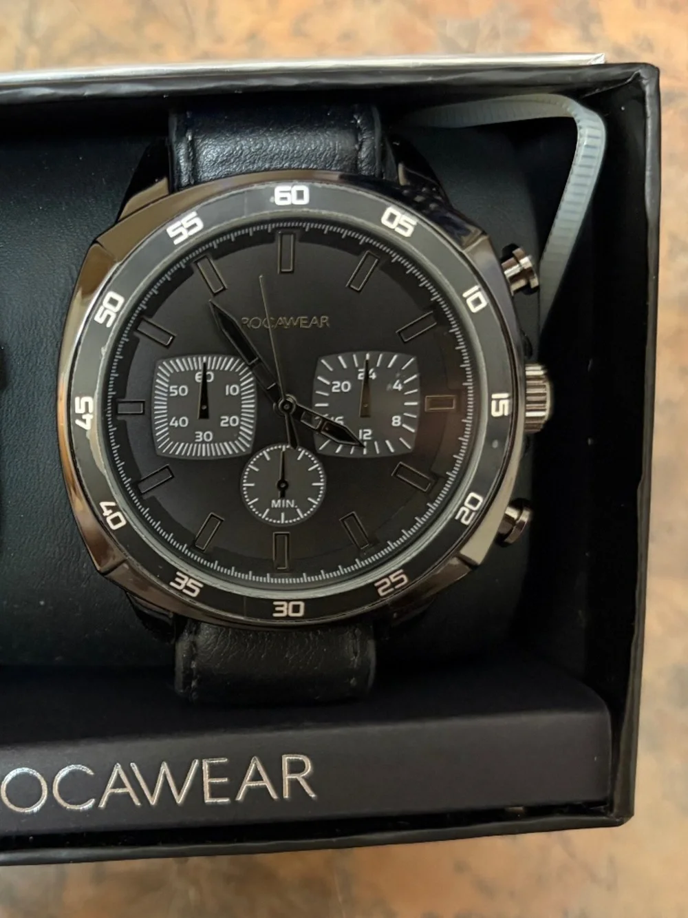 Rocawear Men’s Black Dial Watch Gift Set NWT Faux Leather Extra Strap